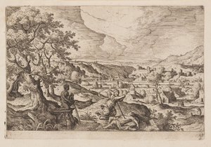 Tafel 19, aus Landschaften mit Szenen aus dem Alten und Neuen Testament und Ovids Metamorphosen von Hans Bol