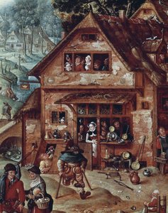 Taverne, Detail einer Dorfszene, Gemälde von Hans Bol (1534-1593) von Hans Bol