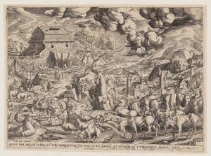 Die Paare der Tiere betreten die Arche von Hans Bol