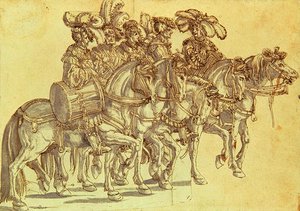 Fünf Trommler zu Pferd, um 1500 von Hans Burgkmair
