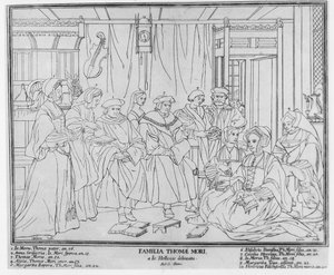 Die Familie von Thomas More (1478-1535), Kanzler von England, graviert von Christian de Mechel (1737-1817) 1787 von Hans Holbein der Jüngere