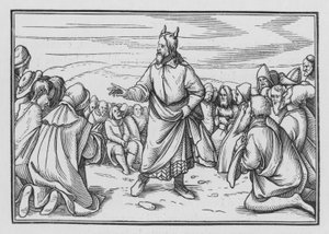 Mose erzählt die Geschichte des Durchzugs Israels durch die Wüste, Deuteronomium I, 3 von Hans Holbein der Jüngere