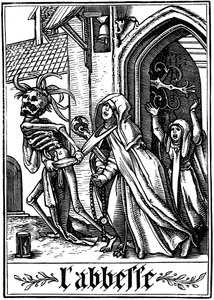 Die Äbtissin besucht vom Tod, 1538 von Hans Holbein der Jüngere
