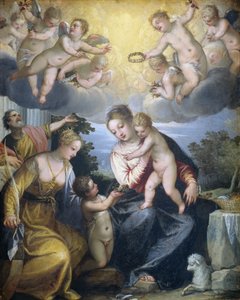 Jungfrau und Kind mit dem jungen Johannes dem Täufer und der Heiligen Katharina von Hans I or Johann Rottenhammer