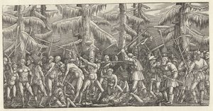 Kampf von nackten Männern und Bauern von Hans Lützelburger