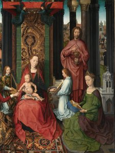 Detail des zentralen Panels des Triptychons von Johannes dem Täufer und Johannes dem Evangelisten von Hans Memling