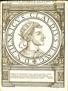 Henricus II Claudus, Illustration aus Imperatorum romanorum omnium orientalium et occidentalium verissimae imagines ex antiquis numismatis, Holzschnitt von Rudolph Wyssenbach, gedruckt von Andreas Gesner, Zürich von Hans Rudolf Manuel Deutsch