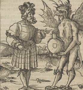 Der Teufel bietet einem Ritter Gift an, aus Hymmelwagen auff dem, wer wol lebt..., 1517 von Hans Schäufelein the Elder