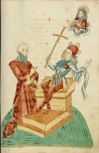 Ein heidnischer Gelehrter vor Josaphat, der auf Gott den Vater im Himmel zeigt von Hans Schilling