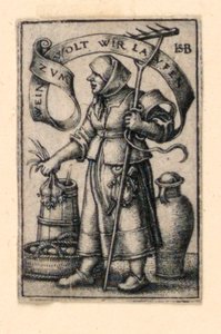 Bäuerin auf dem Markt: Zum Wein wolt wir Laufen von Hans Sebald Beham