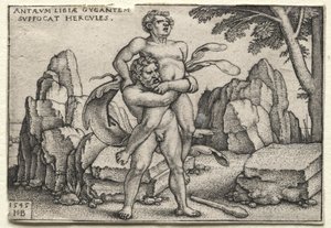 Die Arbeiten des Herkules: Herkules zerquetscht Antäus von Hans Sebald Beham