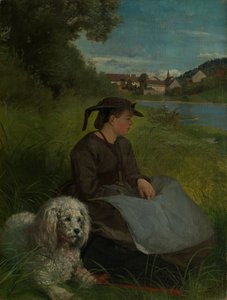 Agathe mit weißem Hund von Hans Thoma