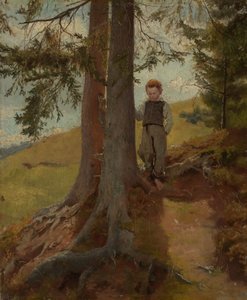 Bauernjunge am Waldrand von Hans Thoma