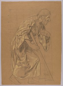 Mann in langem Gewand, auf einen Stock gestützt, verso: Umriss derselben Figur von Hans Thoma