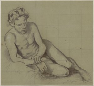 Studie eines nackten, auf der rechten Seite liegenden Mannes von Hans Thoma