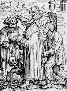 Tod und der Ratsherr, aus Der Totentanz, graviert von Hans Lutzelburger, ca. 1538 von Hans after Holbein the Younger