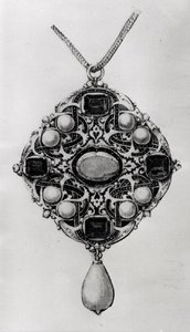 Entwurf für ein Anhänger mit Rubin, Saphiren und Perlen von Hans attr. to Holbein the Younger