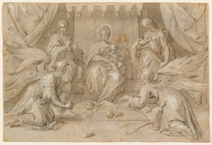 Die Madonna auf dem Thron mit Johannes dem Täufer und Johannes dem Evangelisten von Hans von Aachen