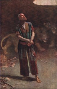 Daniel in der Löwengrube, Illustration aus Bilder, die lehren Die Kronenserie, 1920 von Harold Copping