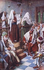 St. Paulus predigt in der Synagoge von Antiochia, Illustration aus Harold Copping Bilder: Die Kronen-Serie, ca. 1920er von Harold Copping