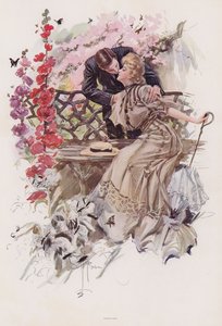 Mann küsst eine Frau im Garten von Harrison Fisher