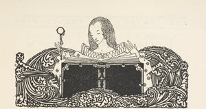 Illustration, die eine Frau zeigt, die ein Buch liest, oben auf der Inhaltsseite. von Harry Clarke