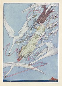 Die wilden Schwäne. Den ganzen Tag flogen sie durch die Luft. von Harry Clarke
