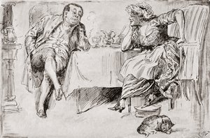 Clemency und Britain. "Du wirst nie heiraten, weißt du," sagte Mr. Britain. "Glaubst du wirklich, dass ich es nie tun werde?" sagte Clemency. "Keine Chance!" "Nur zu denken!" sagte Clemency. "Nun! Ich nehme an, du meinst Britain, eines Tages, oder?" Illu von Harry Furniss
