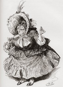Miss Mowcher. Illustration von Harry Furniss für den Charles Dickens Roman David Copperfield, aus der Testimonial Edition, veröffentlicht 1910 von Harry Furniss