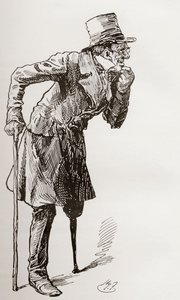 Silas Wegg auf dem Weg zur Laube von Harry Furniss