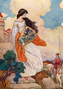 Die Prinzessin Iseult mit dem Schild von Sir Tristram von Lyonesse von Harry George Theaker
