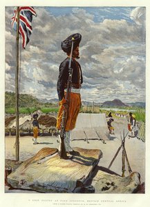 Ein Sikh-Wachposten in Fort Johnston, Britisch-Zentralafrika