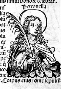 Porträt von Sankt Petronilla. Xylographie nach „Die Nürnberger Chroniken“ von Hartmann Schedel. Nürnberg 1497 von Hartmann Schedel