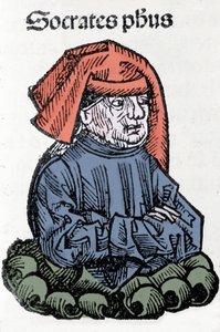 Porträt von Sokrates (470-399 v. Chr.), griechischer Philosoph. Xylographie aus den „Chroniken von Nürnberg“ von Hartmann Schedel