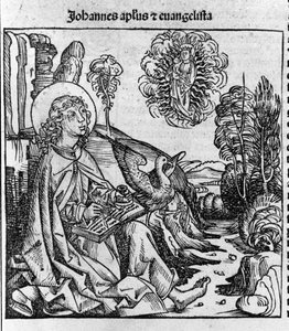 Darstellung des Evangelisten Johannes. Gravur aus „Liber chronicarum“ (Nürnberger Chroniken) von Hartmann Schedel 1493 von Hartmann Schedel