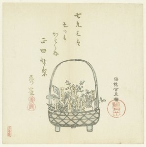 Ein Korb mit jungen Trieben von Hasegawa Settan