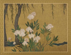 Pfingstrosen und Weiden, Momoyama- oder Edo-Periode, frühes 17. Jahrhundert von Hasegawa Tonin