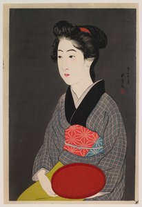 Kellnerin mit Tablett (Porträt von Onao, einer Magd im Matsuyoshi-Gasthaus, Kyoto)