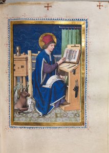 Evangelienbuch mit Evangelistenporträts: Heiliger Lukas, 1480-1500 von Hausbuch Master