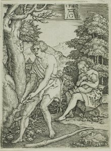 Adam und Eva bei der Arbeit, aus Die Geschichte von Adam und Eva von Heinrich Aldegrever