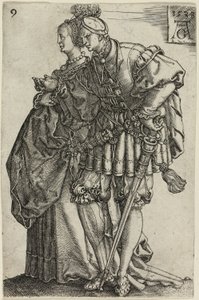 Tanzendes Paar, Platte neun aus Die großen Hochzeits-Tänzer von Heinrich Aldegrever