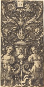 Ornament mit Vase und zwei weiblichen Figuren