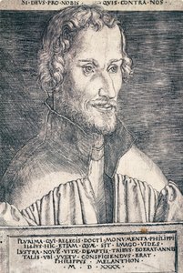 Porträt von Philip Melanchthon oder Philipp Schwarzerd, deutscher Humanist und Theologe, Stich von Heinrich Aldegrever von Heinrich Aldegrever