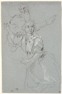 Studie einer Frau mit erhobenem Arm, hinter ihr ein bärtiger Greis von Heinrich Dittmers