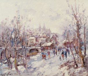 Winterszene in einer französischen Kathedralenstadt