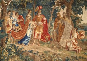 Die Gründung von Karthago: Detail, das den Stadtplan zeigt, der Dido präsentiert wird von Heinrich II Reydams