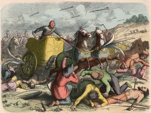 Alter Orient, persischer Kriegwagen während einer Schlacht von Heinrich Leutemann