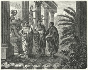 Der römische Kaiser Augustus, Gaius Maecenas und Vergil (Gravur)