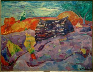 Landschaft mit Holzstoß