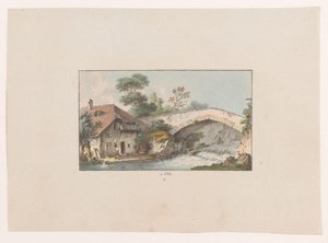 Ansicht eines Hauses bei einer Brücke in Orbe von Heinrich Rieter